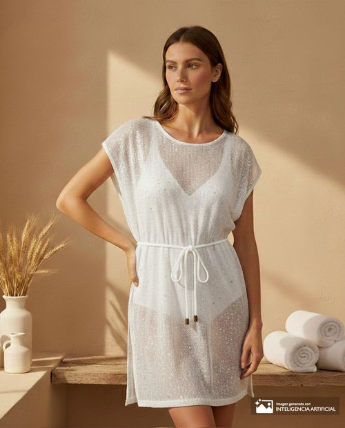 Kimono de playa color blanco para mujer