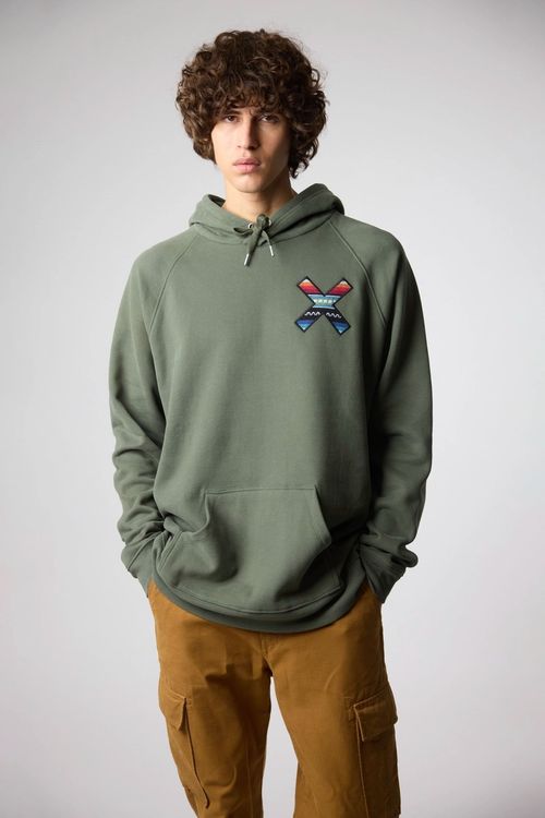 Suéter hoodie Blue Banana regular fit verde olivo con bordado "X" para hombre