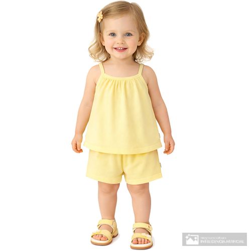 Conjunto de 2 piezas amarillo acanalado para niña