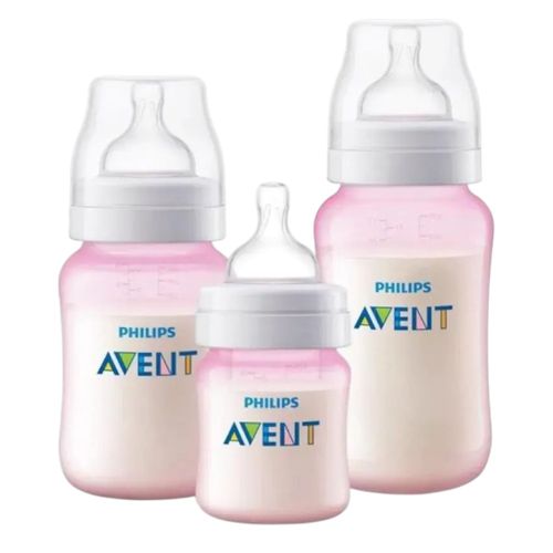 Set de 3 biberones anticolicos rosados 125ml, 260ml, 330ml 0-6 meses