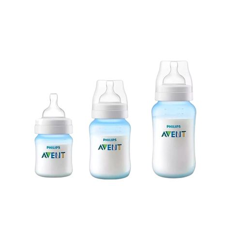 Set de 3 biberones anticolicos celeste 125ml, 260ml, 330ml 0-6 meses