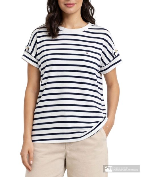 Camiseta Tommy Hilfiger manga roll up para mujer