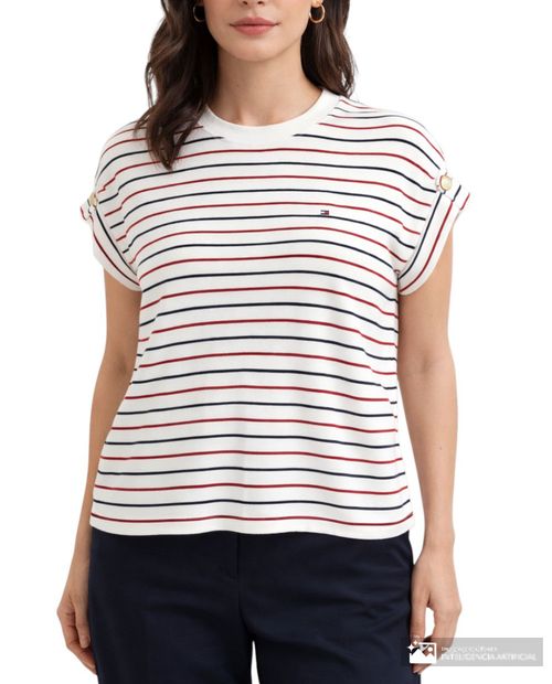 Camiseta Tommy Hilfiger manga roll up para mujer