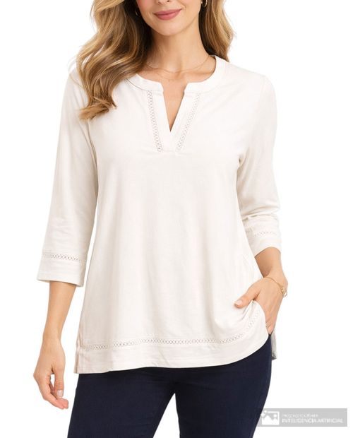 Blusa Nicolle túnica blanca manga 3/4 para mujer