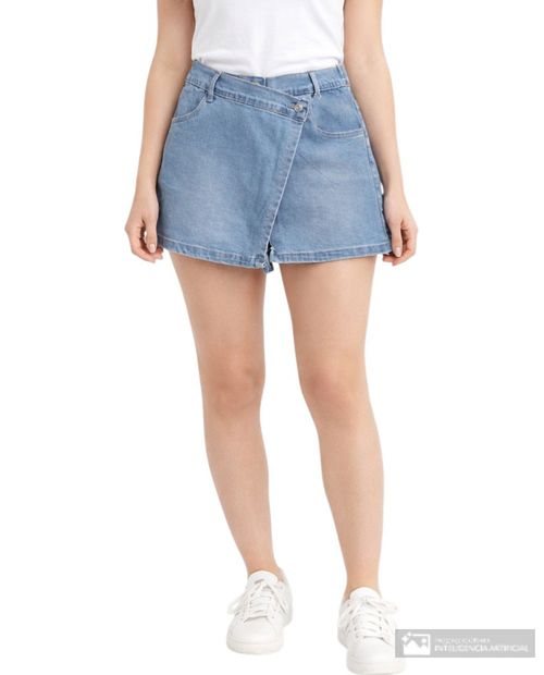 Falda short No Comment azul de cintura alta para mujer