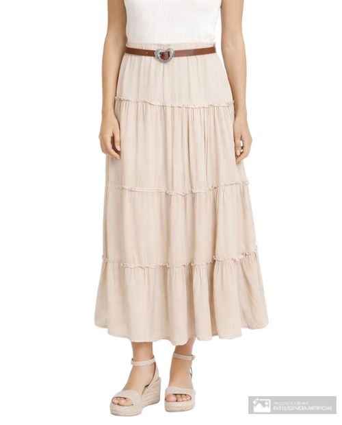 Falda No Comment maxi beige de cintura alta para mujer