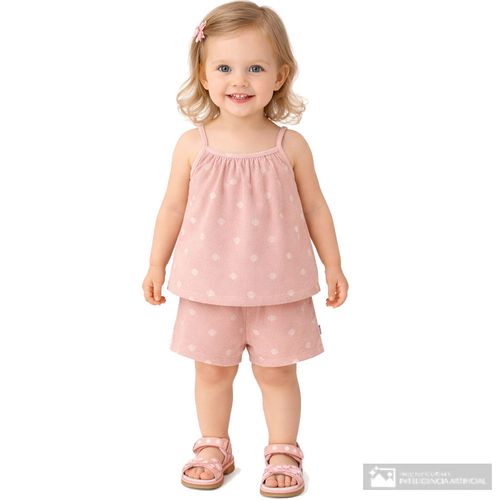 Conjunto de 2 piezas rosado con estampado marino para niña