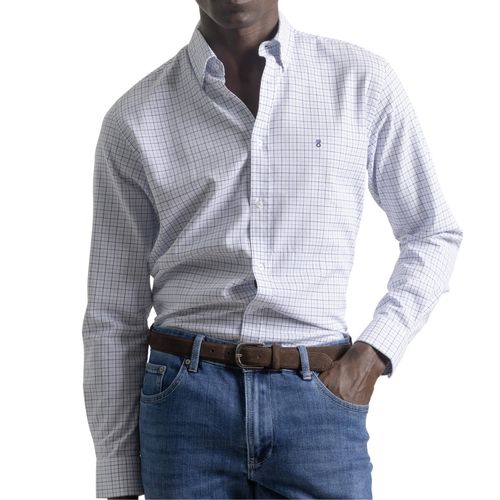 Camisa casual PuroEGO slim fit celeste cuadriculada para hombre