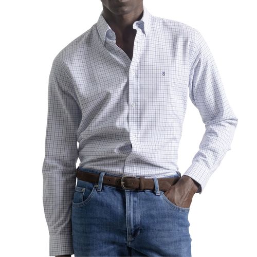 Camisa casual PuroEGO slim fit celeste cuadriculada para hombre