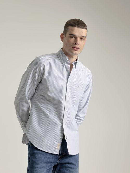 Camisa casual PuroEGO regular fit azul rayada para hombre