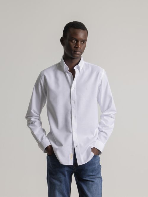 Camisa casual PuroEGO regular fit blanca con textura para hombre