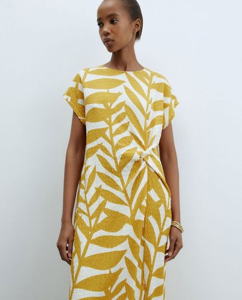 Vestido Sfera túnica amarillo estampado manga corta para mujer