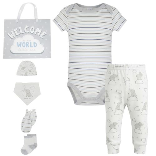 Conjunto de 8 piezas blanco y gris con elefante para bebé niño