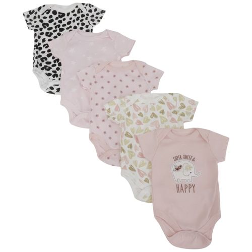 Set de 5 mamelucos multicolor estampados para bebé niña