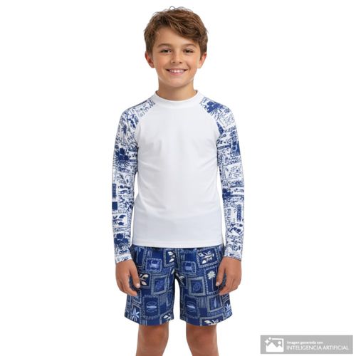 Calzoneta de baño azul marino estampada multicolor para niño