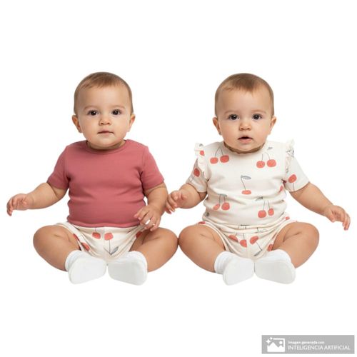 Conjunto de 3 piezas multicolor estampado de cerezas para bebé niña