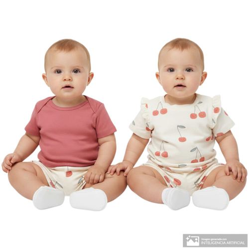 Conjunto de 3 piezas multicolor estampado de cerezas para bebé niña