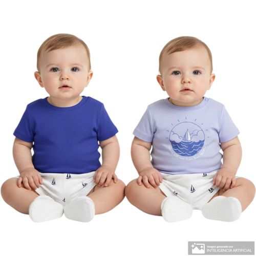 Conjunto bicolor de 3 piezas con estampado de barcos para bebé niño