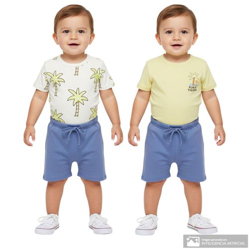 Conjunto multicolor de 2 camisetas con short para niño