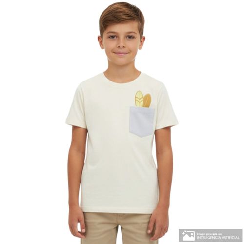 Camiseta amarilla con bolsillo y estampado playero para niño