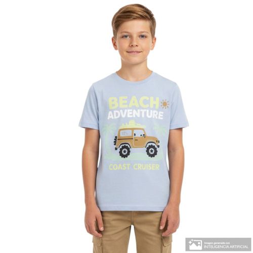 Camiseta celeste estampada Beach Adventure para niño
