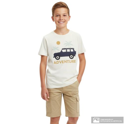Camiseta beige estampada adventure para niño