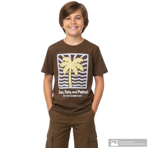 Camiseta café estampada Sun Fun and Palms para niño