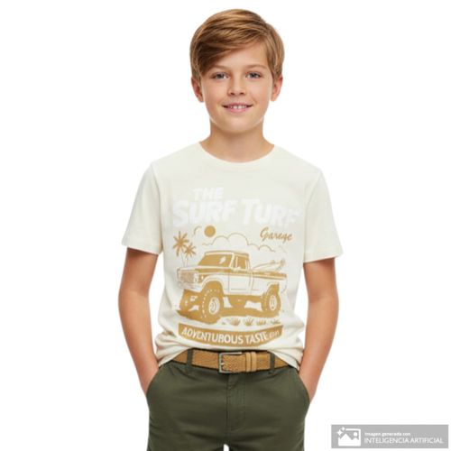 Camiseta beige estampada The Surf Turf Garage para niño