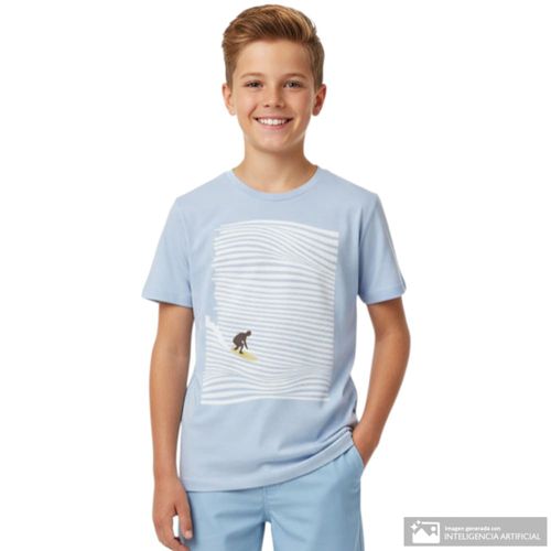 Camiseta celeste estampada surf para niño