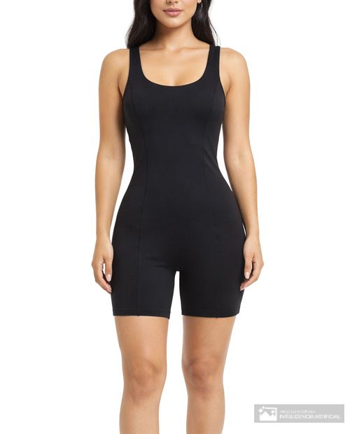 Enterizo deportivo corto Teammate negro de tirantes para mujer