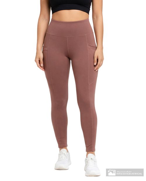 Leggins deportiva Teammate café cintura alta para mujer