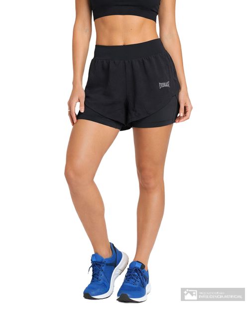 Short deportivo Everlast spin 2 en 1 negro cintura alta para mujer