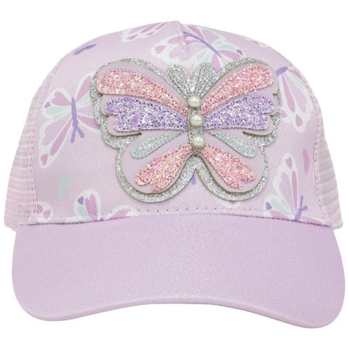 Gorra rosada con estampado de mariposas para niña