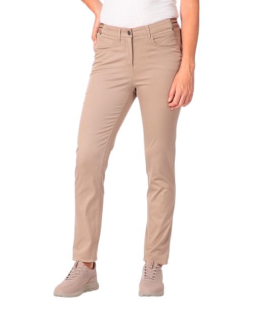 Pantalón Punt Roma 5 pocket beige cintura media para mujer
