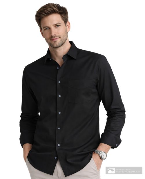 Camisa formal Carven classic fit negra sólida para hombre
