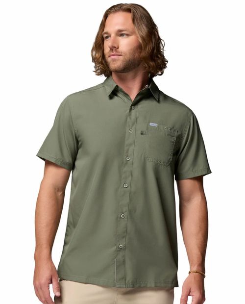 Camisa Columbia PFG Slack Tide verde olivo texturizada para hombre