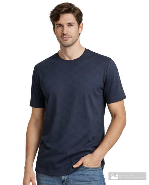 Camiseta Carven azul navy con cuadros texturizados para hombre