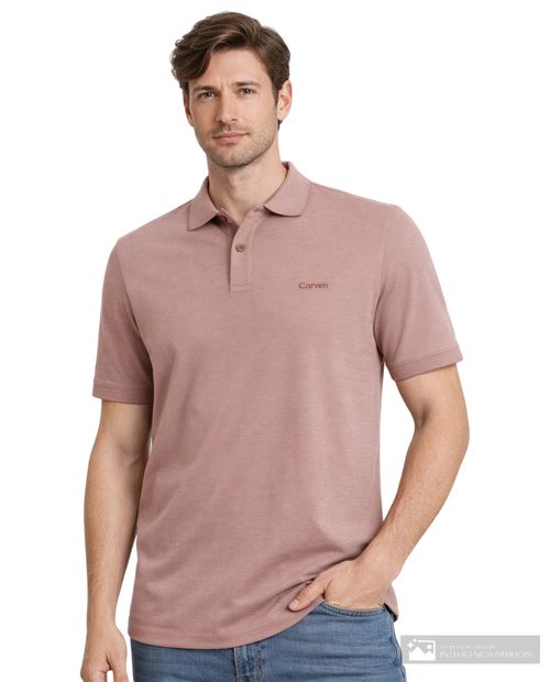 Camisa polo Carven rosada heather texturizada para hombre