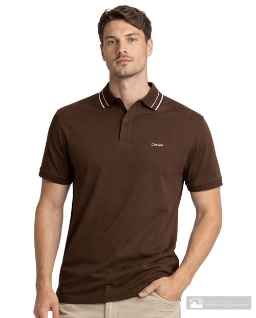 Camisa polo Carven café sólida para hombre