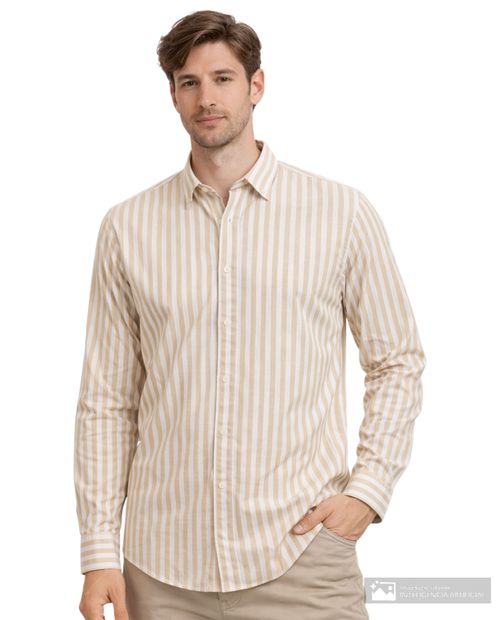 Camisa casual Carven beige rayada para hombre