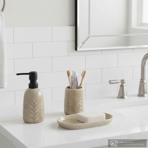 Set de baño 3 piezas de cerámica con textura de hojas