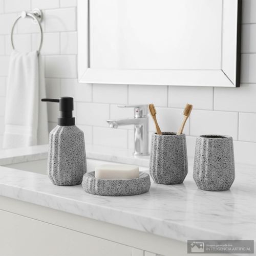 Set de baño 4 piezas de cerámica con textura tipo granito