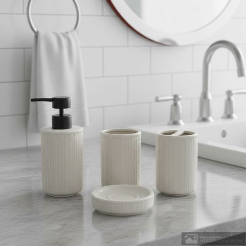 Set de baño 4 piezas de cerámica con textura entrelazada