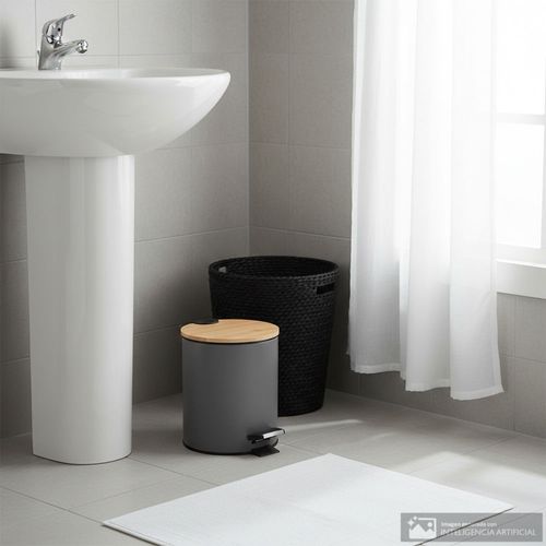Basurero de acero inoxidable redondo con tapa de bambú 5 litros