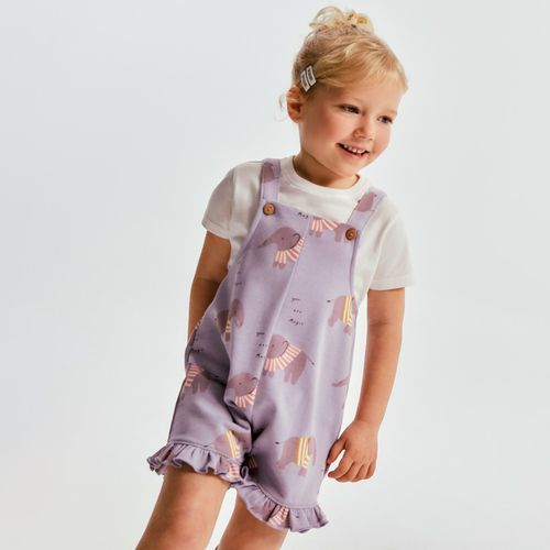Overol morado multicolor estampado para bebé niña