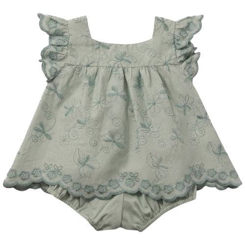 Conjunto verde de 2 piezas bordado para bebé niña