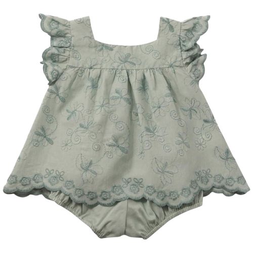 Conjunto verde de 2 piezas bordado para bebé niña