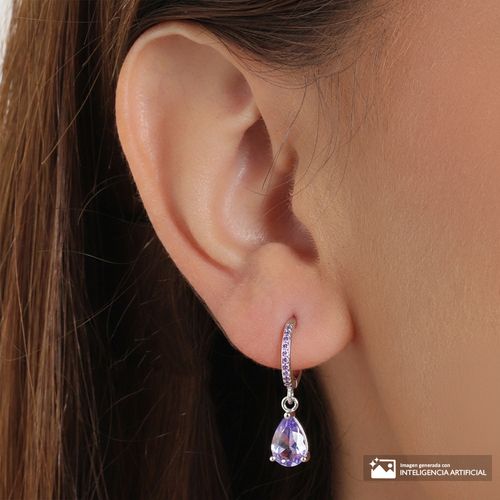 Argollas con piedra morada de plata para mujer