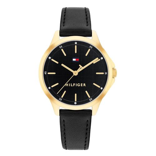 Reloj Tommy Hilfiger análogo de cuero negro para mujer