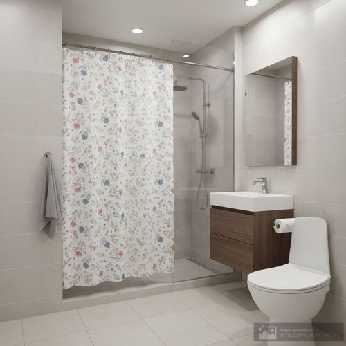 Cortina para baño estampado flores multicolor
